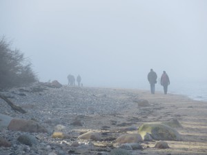 Dänisch-Nienhof an der Ostsee Strandspaziergang im Nebel