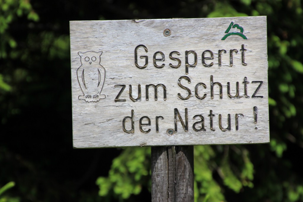 Hinweis im Wald "Gesperrt zum Schutz der Natur"