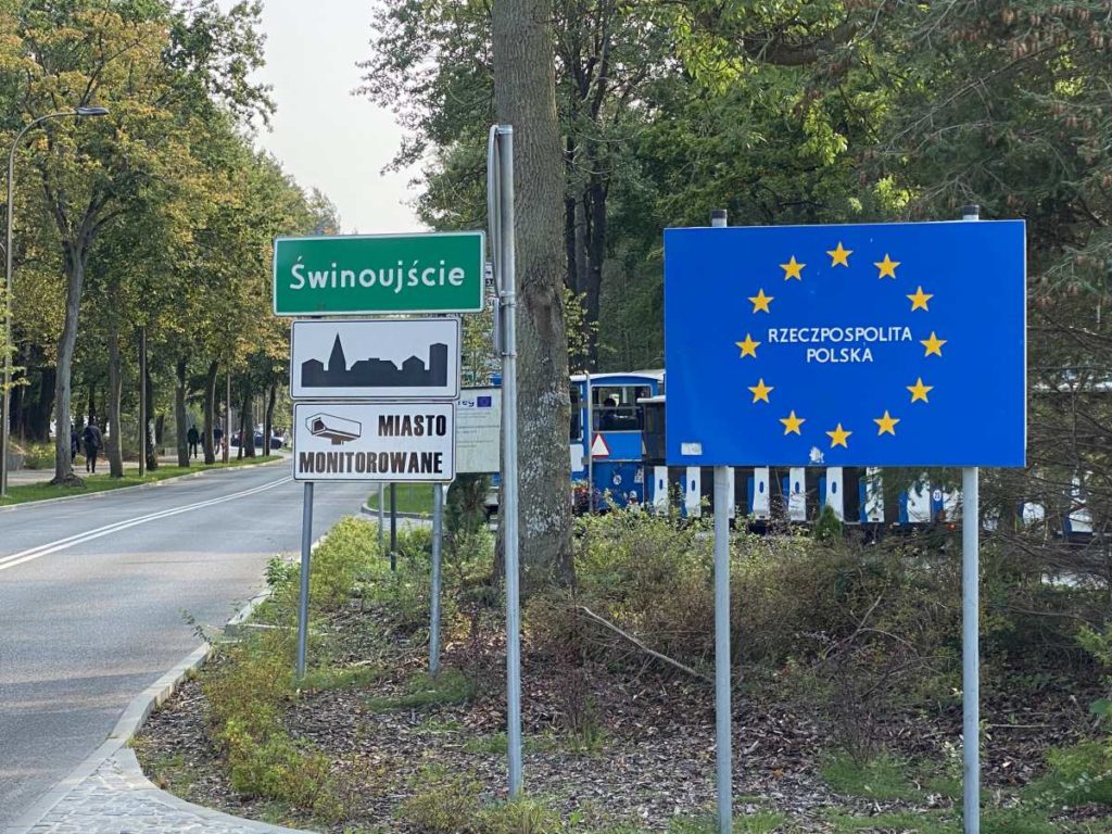 Swinemünde Polen Grenze Hinweisschild Grenzübergang