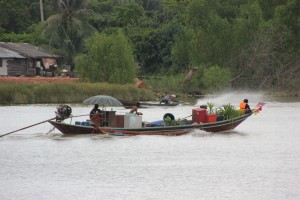 Boot auf dem Fluss Ta Pi in Surat Thani
